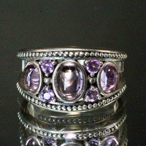 Sterling Silver Amethyst Cabochon Textured Lovely QVC Ring